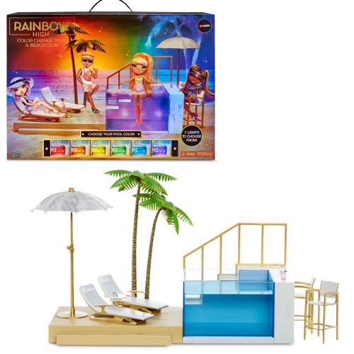 Rainbow High Color Change Pool and Beach Playset:7-in-1 Light-Up-Multicolor Changing Pool and Pool Accessories. Fits 7 Fashion Dolls, Toy Gift for Kids Ages 6 7 8+ to 12