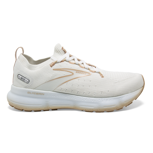 Men's Brooks Glycerin StealthFit 20, White/Khaki, 9.5 D Medium