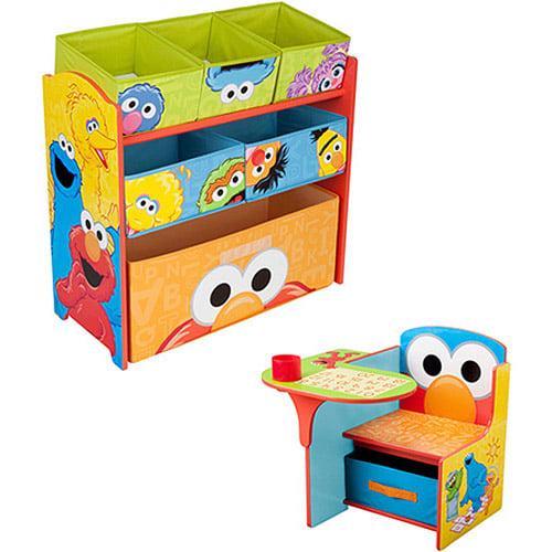 Sesame Street Desk and Multi Bin Organizer Bundle with Wall Decals