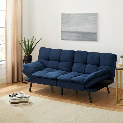 Mainstays Memory Foam Futon, Blue Faux Suede Fabric