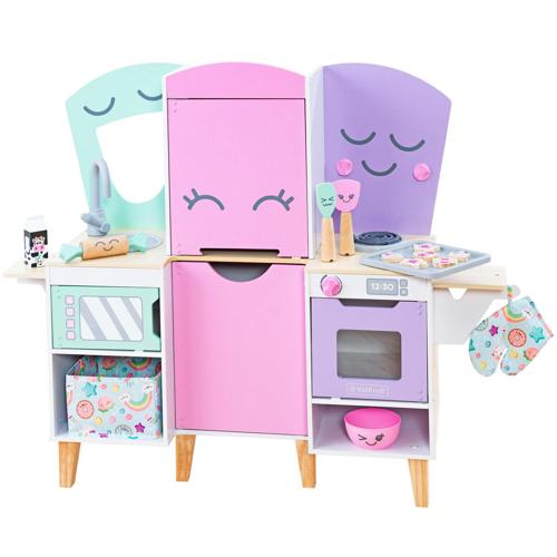 KidKraft Lil' Friends Wooden Play Kitchen with 14 Play Pieces and Storage Bin