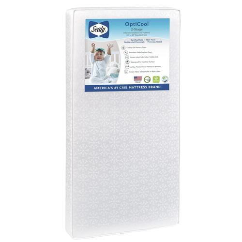 Sealy OptiCool 2-Stage Crib and Toddler Mattress, Soy Cooling Memory Foam, Cotton Cover