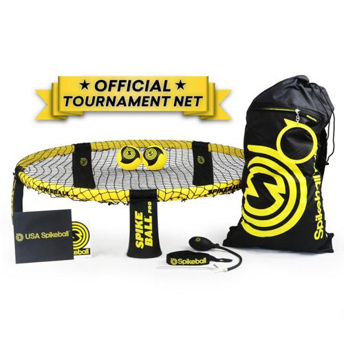 Spikeball Pro Set (Tournament Edition) a Includes stronger, more stable playing net, upgraded balls designed for spin, backpack and ball pump.
