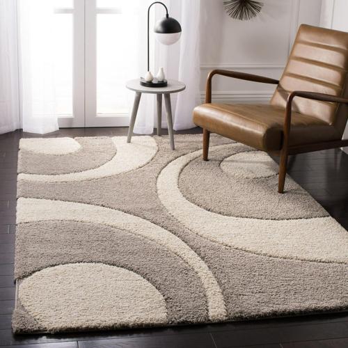 SAFAVIEH Florida Mirabelle Geometric Shag Area Rug, Grey/Ivory, 4'*6'