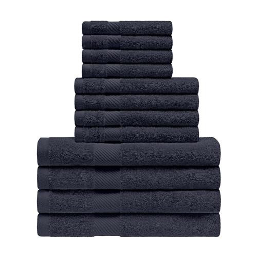 Giza Egyptian Cotton Bath Towels, 12-Piece Towel Set, Black, by Superior