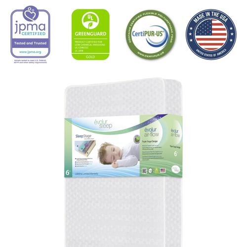 Evolur Sleep Triple Stage Air Flow Crib Mattress with Natural Fiber, White