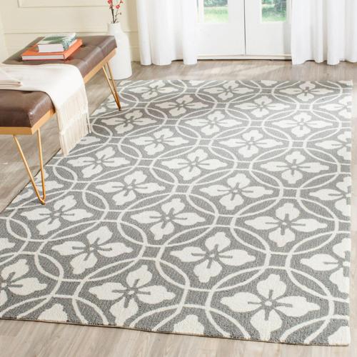 Safavieh Handmade Four Seasons Cristine Floral Rug Grey/Ivory 5'*8' 5'*8' Indoor Living Room, Bedroom, Dining Room