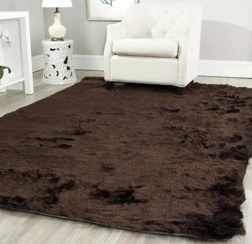 SAFAVIEH Paris Darwin Plush Polyester Shag Area Rug, Chocolate, 5'*5' Square