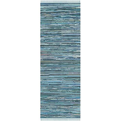 Safavieh Rag Rug Collection Hand Woven Cotton Area Rug-Color:Blue/Multi,Shape:Rectangle,Size:2'-3*14'