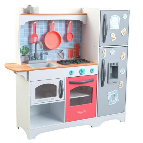 KidKraft Mosaic Magnetic Play Kitchen with Ice Maker and 9-Piece Accessory Play Set - Coral