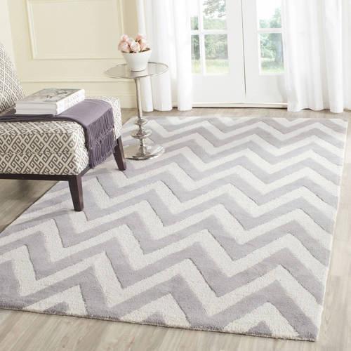 SAFAVIEH Cambridge Kaitlyn Zig Zag Stripes Wool Area Rug, Silver/Ivory, 11'6*16'