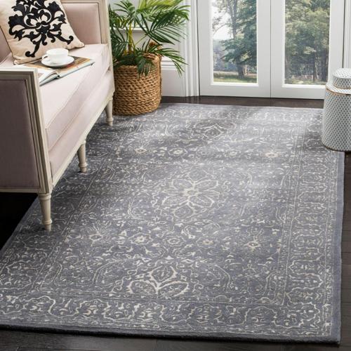 SAFAVIEH Glamour Kalisha Traditional Wool Area Rug, Steel/Blue, 5'*8'