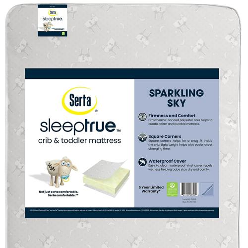 Serta SleepTrue Sparkling Sky 5 Dual-Sided Crib and Toddler Mattress - Sustainably Sourced Fiber Core - Waterproof - Lightweight - GREENGUARD Gold Certified - 5 Year Warranty