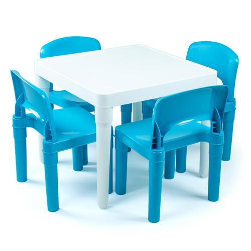 Humble Crew Kids Plastic Backyard 5-Piece Outdoor Table and Chair Set, White/Blue