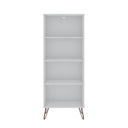Manhattan Comfort 139GMC1 Rockefeller Bookcase 1.0 with 4 Shelves and Metal Legs in White, 54.33*21.26*11.53 in.