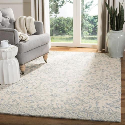 SAFAVIEH Dip Dye Bernadette Floral Wool Area Rug, Light Blue/Ivory, 5'*8'