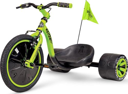 Madd Gear Drift Trike - Strong Steel Frame Tricycle - Adjustable Seat Black Green Machine for 5 Yrs + Green
