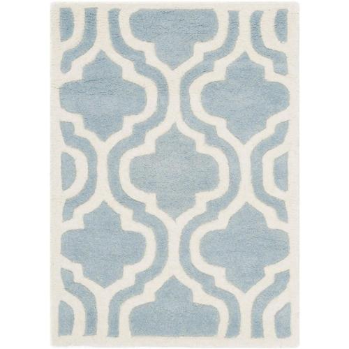 SAFAVIEH Chatham Henry Geometric Quatrefoil Wool Area Rug, Blue/Ivory, 2'*3'