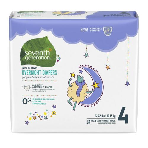 Seventh Generation Free and Clear Overnight Diapers - Size 4, 24 Count