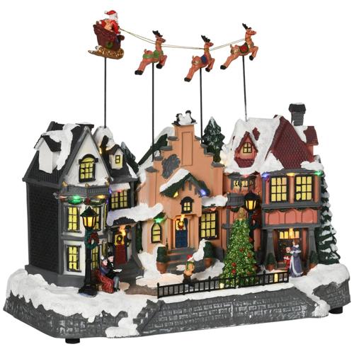 HOMCOM Christmas Village, Santa and Deer Skating Pond Animated Winter Wonderland Set with Multicolored LED Light, Battery Operated Christmas Decoration