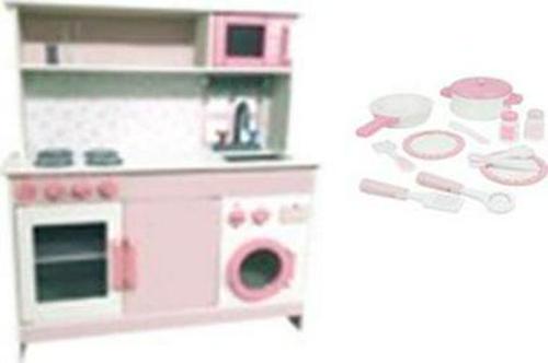 Spark. Create. Imagine. Deluxe Wooden Play Kitchen with Accessory Play Set- Pink