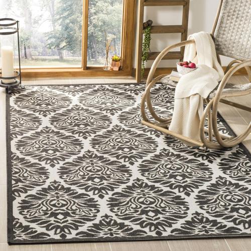 SAFAVIEH Linden Bryony Damask Area Rug, Light Grey/Charcoal, 4'*6'