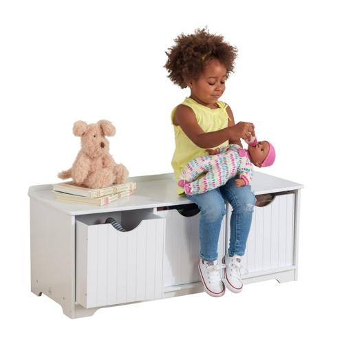 KidKraft Nantucket Wood Storage Bench with Three Bins, White