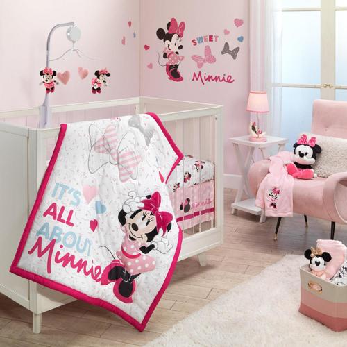 Lambs and Ivy Disney Baby Minnie Mouse Love 3-Piece Pink Nursery Crib Bedding Set