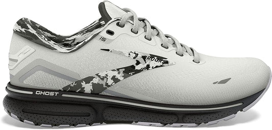Men's Brooks Ghost 15, White/Ebony/Oyster, 11 D Medium