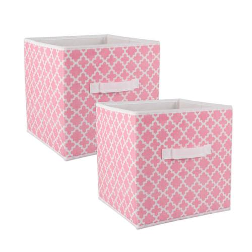 DII Nonwoven Polyester Cube Lattice Pink Sorbet Square (Set of 2)