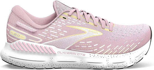 Women's Brooks Glycerin GTS 20, Pink/Yellow/White, 10 B Medium