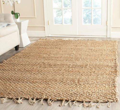 SAFAVIEH Natural Fiber Tangier Solid Braided Fringe Jute Area Rug, Natural, 4'*6'