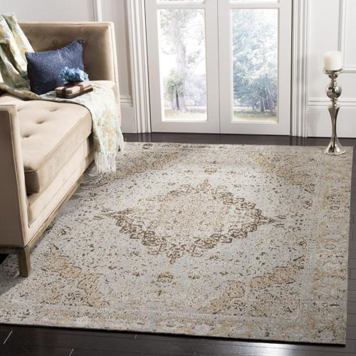 SAFAVIEH Classic Vintage Tris Floral Bordered Polyester Area Rug, Taupe, 4'*6'