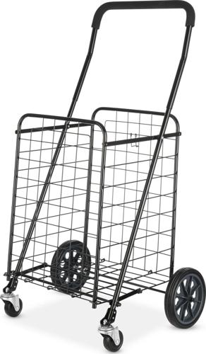 Mainstays Adjustable Steel Rolling Laundry Basket Shopping Cart, Black