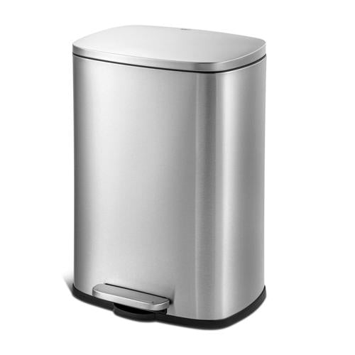 Qualiazero 13.2 gallon Trash Can, Stainless Steel Step On Kitchen Garbage Can, Silver