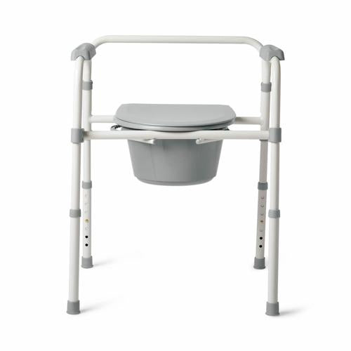 Medline 3-in-1 Steel Folding Bedside Commode, Removable Bucket and Seat, 16-22 Height Adjustable