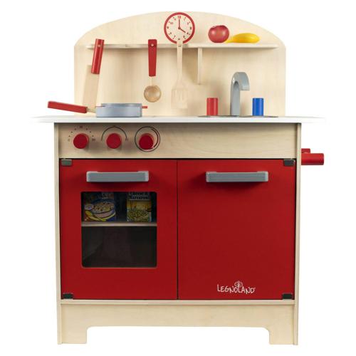 Homeware 5 Piece Wood Play Kitchen, Beige and Red
