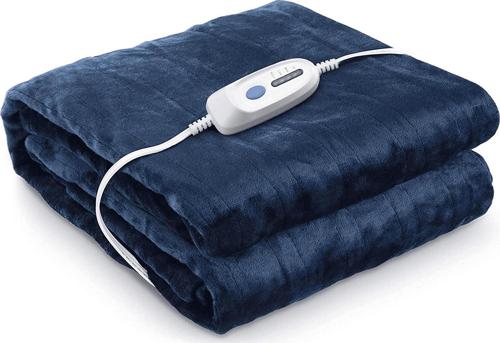 Maxkare Electric Heated Blanket Twin Size, Heated Throw Blanket 62 x 84 Adjustable Timer 4 Heating Levels and Auto-off Feature, Machine Washable-Blue