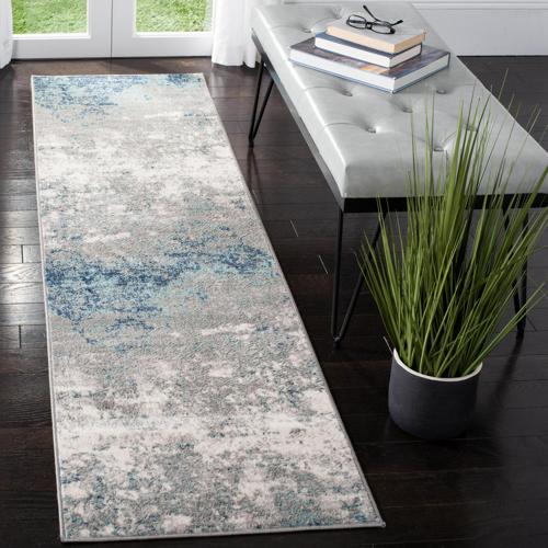 SAFAVIEH Brentwood Alaia Abstract Runner Rug, Light Grey/Blue, 2'*18'