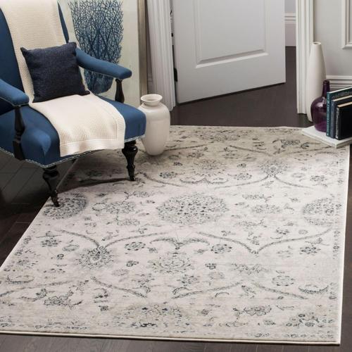 SAFAVIEH Carnegie Charlene Floral Bordered Area Rug, Cream/Light Grey, 4'*6'