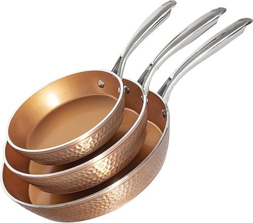 Gotham Steel Diamond 3-Piece Hammered Frying Pan Set, Nonstick Cookware