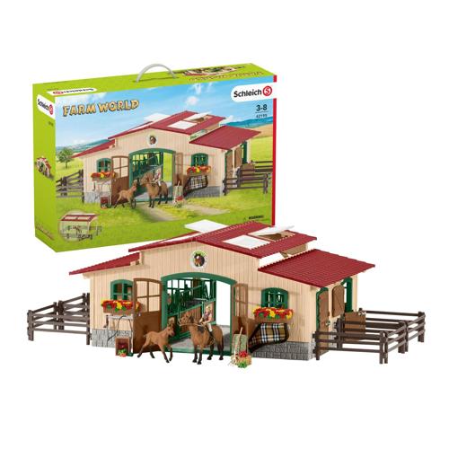 SchleichA FarmA WorldA StableA HorseA ToyA PlaysetA with 2A Horses and RiderA Doll, 48A Pieces, Realistic Hand-Painted, 15 Tall XA 32 Wide,A KidsA ToysA GiftA forA AgesA 3+