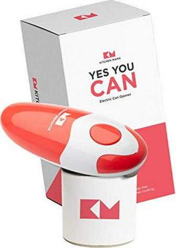 Kitchen Mama Electric Can Opener: Open Your Cans with A Simple Push of Button - No Sharp Edge, Food-Safe and Battery Operated Handheld Can Opener(Red)
