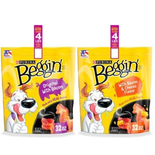 Purina Beggin' Strips Real Meat Dog Treats Variety Pack, Bacon With Bacon and Cheese Flavors - (2) 32 oz. Pouches