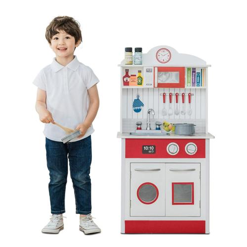 Teamson Kids Little Chef Madrid Classic Kids Kitchen Playset, Red/White