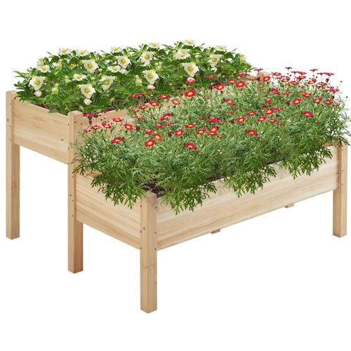 SmileMart 2-tier Wooden Elevated Raised Garden Bed for Garden Yard Indoor Outdoor