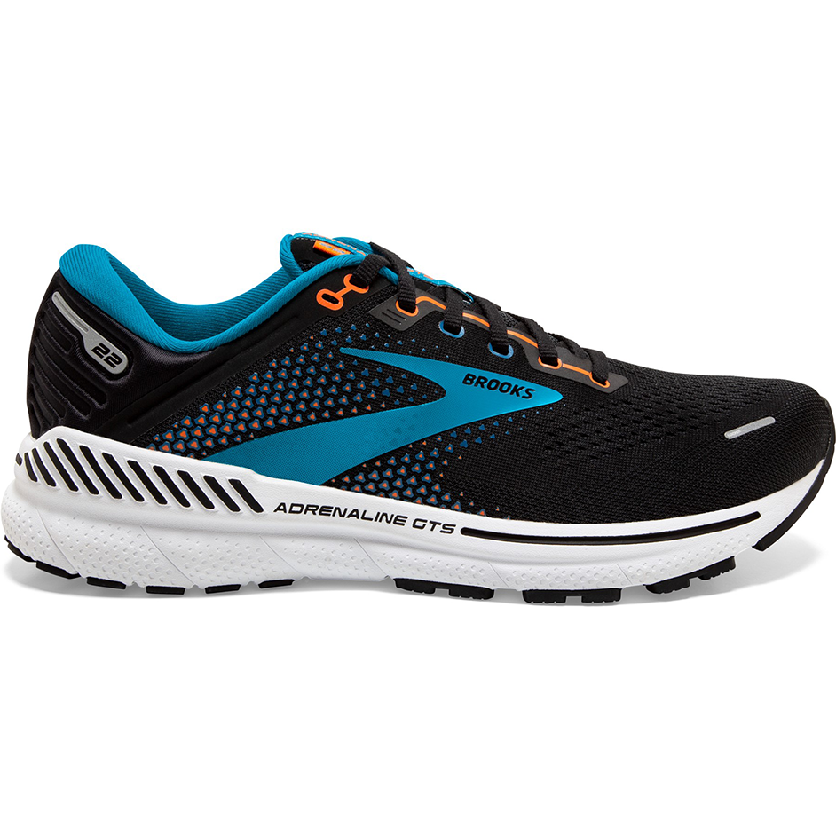 Men's Brooks Adrenaline GTS 22, Black/Blue/Orange, 10 D Medium