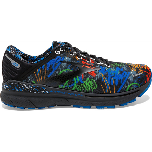 Men's Brooks Adrenaline GTS 22, Black/Blue/Cherry Tomato, 10 D Medium