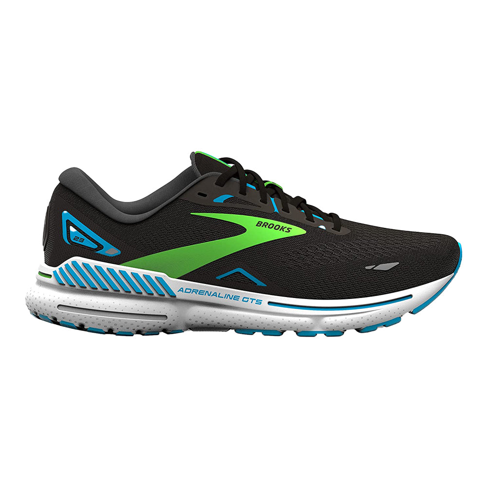 Men's Brooks Adrenaline GTS 23, Black/Hawaiian Ocean/Green, 9.5 2E Wide