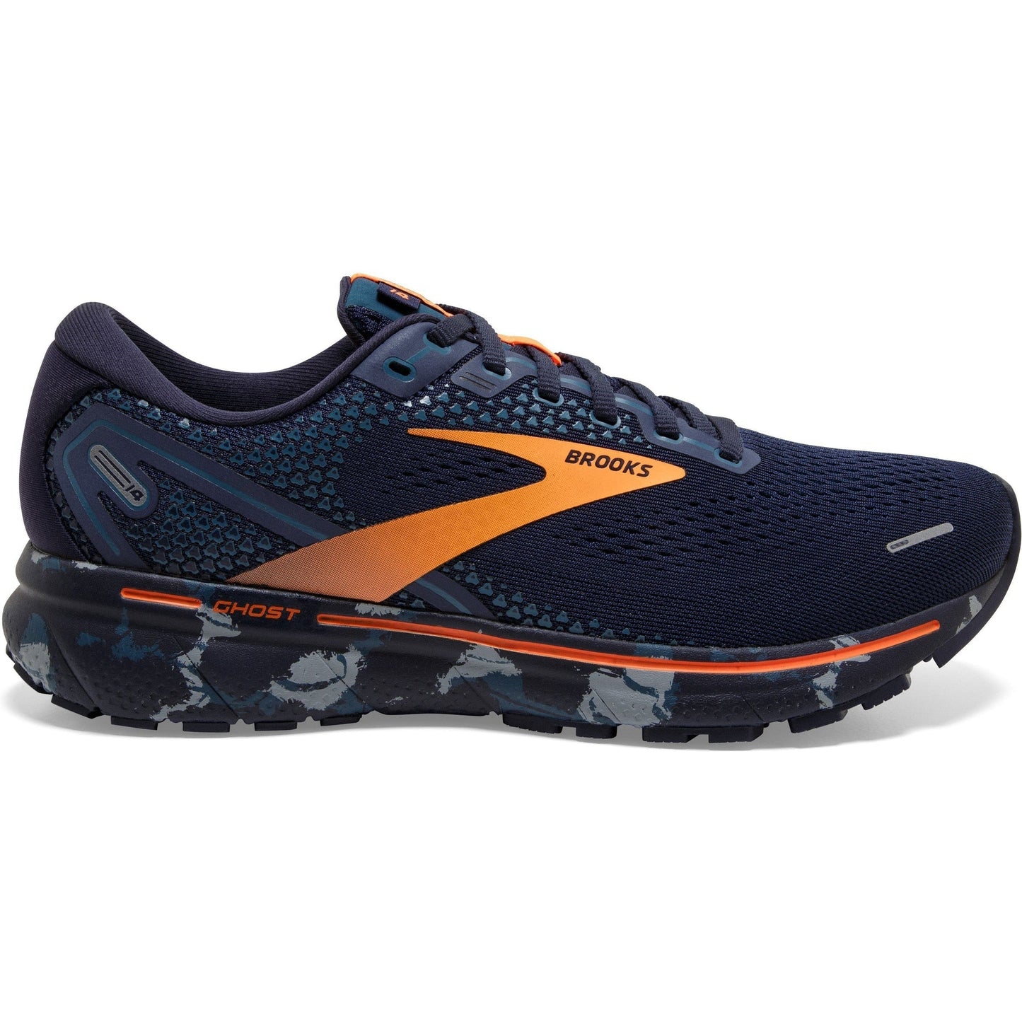 Men's Brooks Ghost 14, Navy/Grey/Orange, 15 D Medium